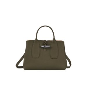Borse A Mano Longchamp M Pelle Khaki | 90158-UHCA