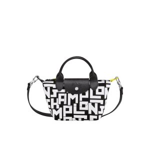 Borse A Mano Longchamp Xs Tela Nere Bianche | 41897-VQUD