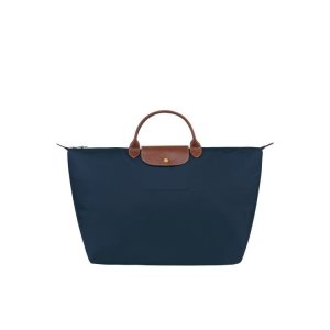 Borse Da Viaggio Longchamp L Recycled canvas Blu Marino | 28591-KNET