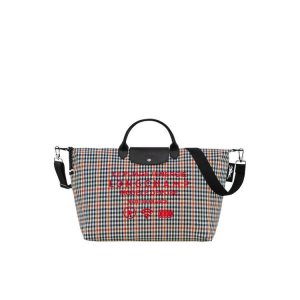 Borse Da Viaggio Longchamp L Tela Blu Marino Marroni | 82937-LJYP