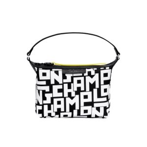 Pochette Longchamp Clutch Tela Nere Bianche | 58467-AHGZ