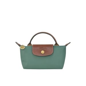 Pochette Longchamp Pouch With Recycled canvas Grigie Verdi | 49187-FDGL