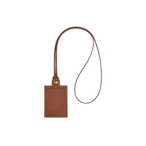 Portacarte Longchamp Card With Necklace Pelle Marroni | 20865-BUZV