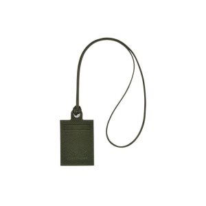 Portacarte Longchamp Card With Necklace Forest Pelle Verdi | 87953-PQAC