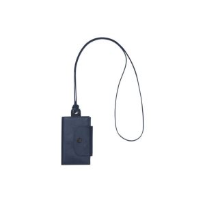 Portacarte Longchamp Card With Necklace Pelle Blu Marino | 97085-IURC