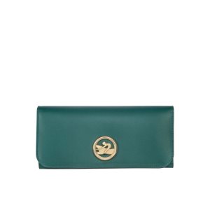Portafogli Longchamp Long Continental Pelle Grigie Verdi | 14652-QTRL